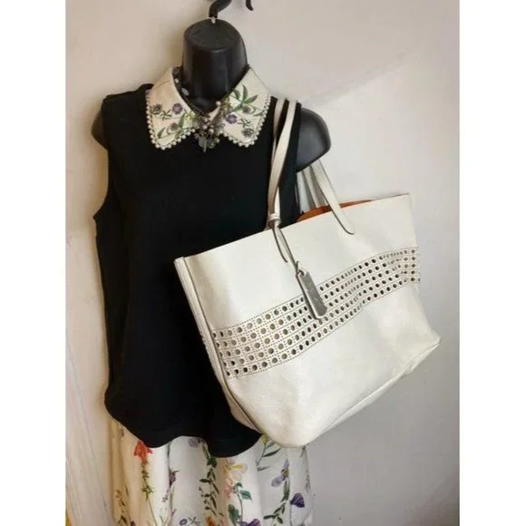 ralph lauren bag shoulder white leather tote - Picture 5 of 11